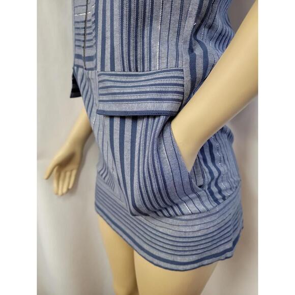 BCBGMaxAzria Tonal Canyon Short Sleeve Stripe Tunic Shift Dress Blue XXS NEW  #H - Picture 8 of 12